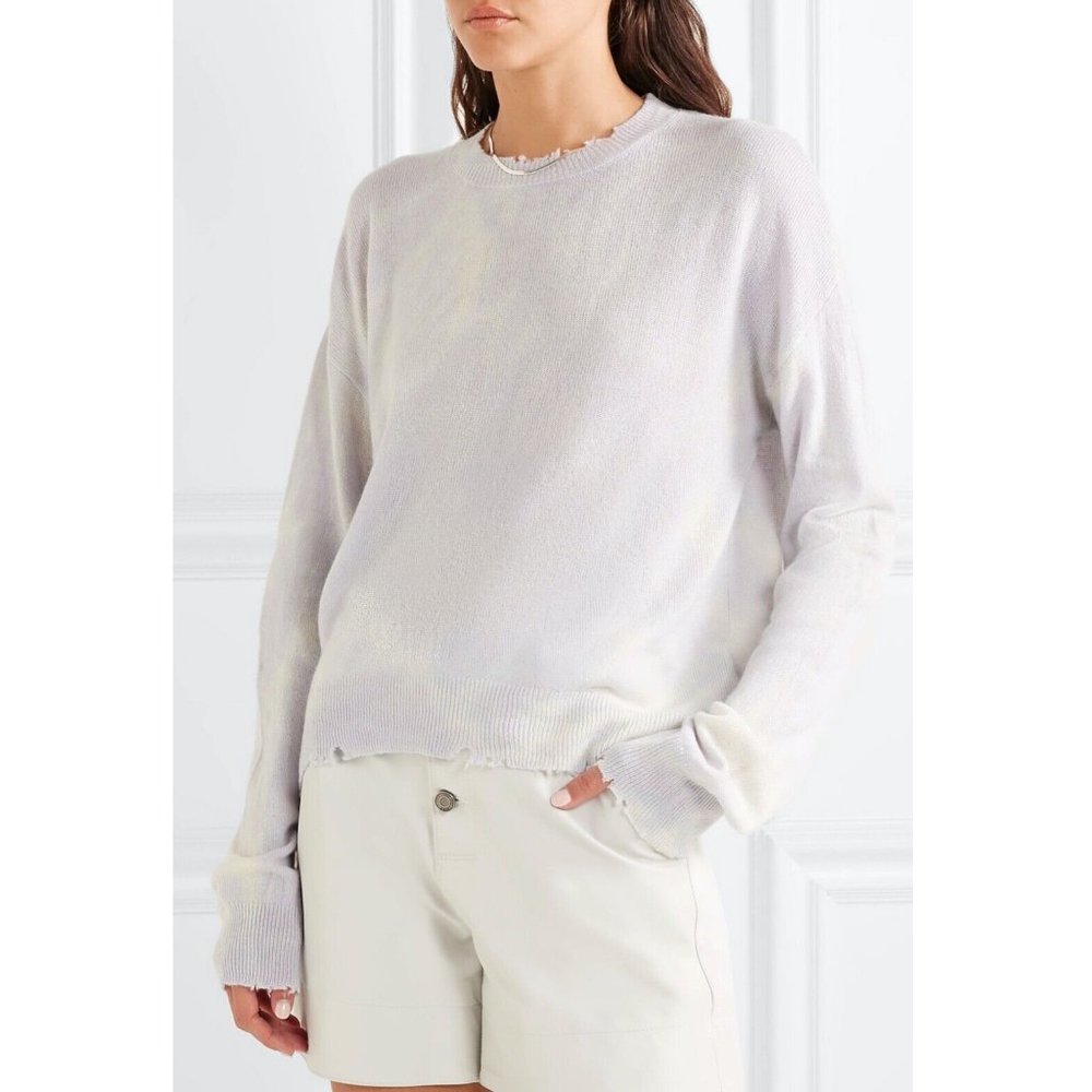 Rta Emma Distressed Tie Dye Cashmere Sweater In Ivory… - Gem